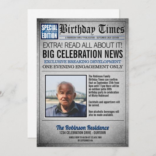 Uitnodiging voor verjaardagsfeestje op de voorpagi (Voorkant / Achterkant)