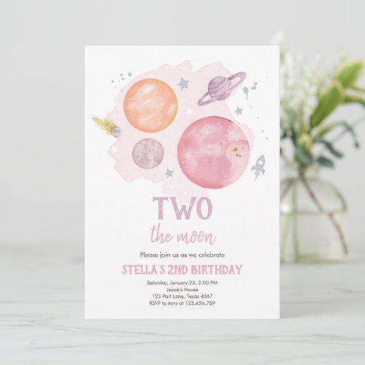 Uitnodiging voor verjaardagsfeestje Outer Space Pl (Staand voorkant)