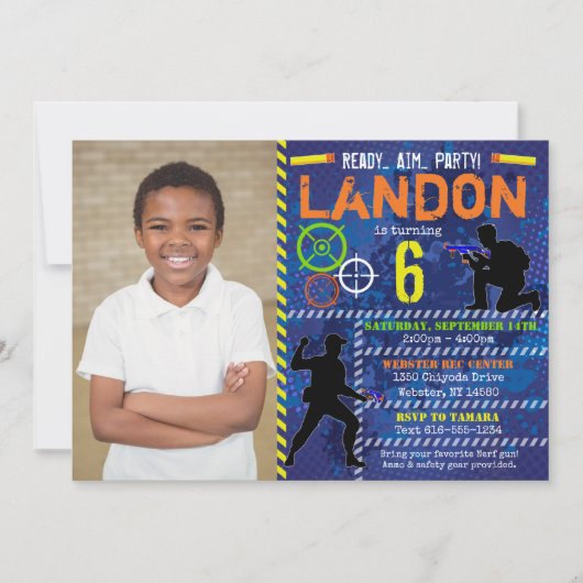 Uitnodiging voor verjaardagsfeestje Photo Dart War (Voorkant)