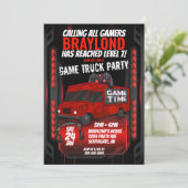 Uitnodiging voor verjaardagsfeestje Red Game Truck (Staand voorkant)