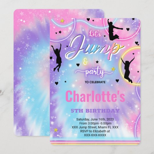 Uitnodiging voor verjaardagsfeestje springen (Voorkant / Achterkant)