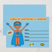 Uitnodiging voor verjaardagsfeestje superheld invu (Voorkant / Achterkant)