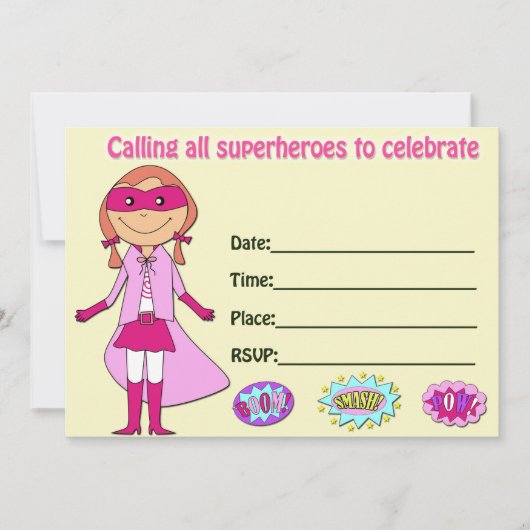 Uitnodiging voor verjaardagsfeestje superheld meis (Voorkant)