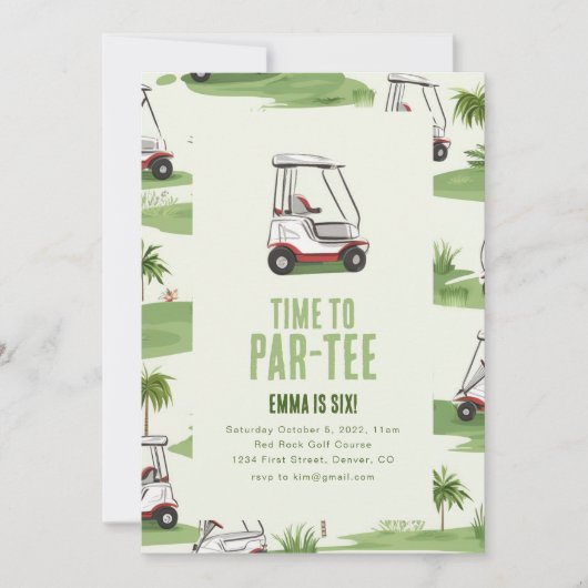 Uitnodiging voor verjaardagsfeestje Time to Par-Te (Voorkant)