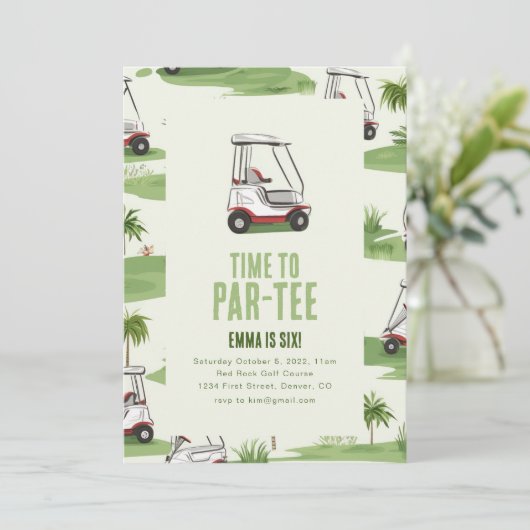 Uitnodiging voor verjaardagsfeestje Time to Par-Te (Staand voorkant)