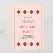 Uitnodiging voor verjaardagsfeestje van aardbeienb (Voorkant / Achterkant)