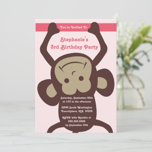Uitnodiging voor verjaardagsfeestje van apen (Staand voorkant)