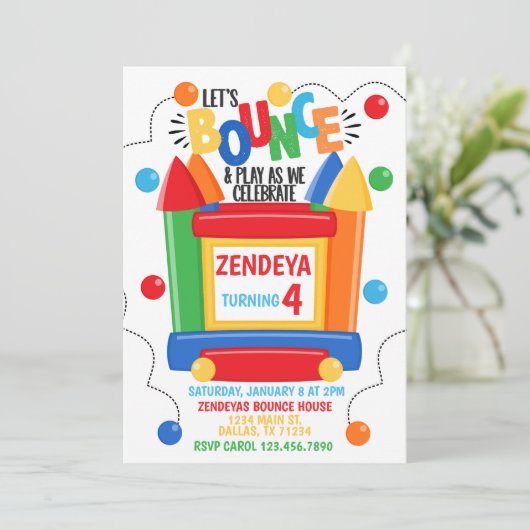Uitnodiging voor verjaardagsfeestje van Bounce Hou (Staand voorkant)