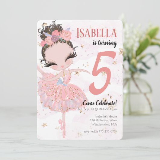 Uitnodiging voor verjaardagsfeestje van brunette b (Staand voorkant)