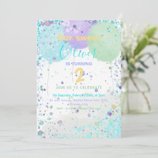 Uitnodiging voor verjaardagsfeestje van de Colorfu (Staand voorkant)