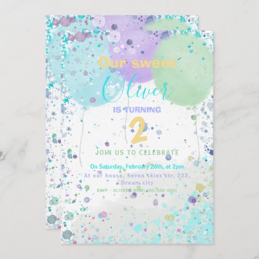 Uitnodiging voor verjaardagsfeestje van de Colorfu (Voorkant / Achterkant)