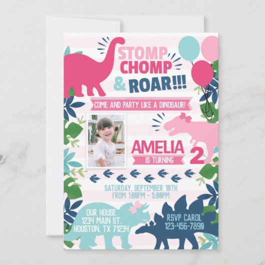 Uitnodiging voor verjaardagsfeestje van dinosaurië (Voorkant)