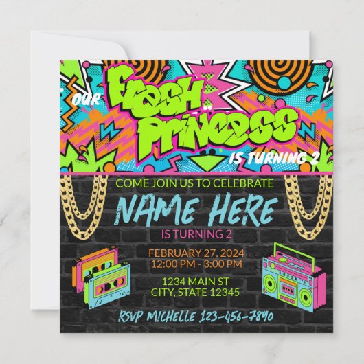 Uitnodiging voor verjaardagsfeestje van Fresh Prin (Voorkant)
