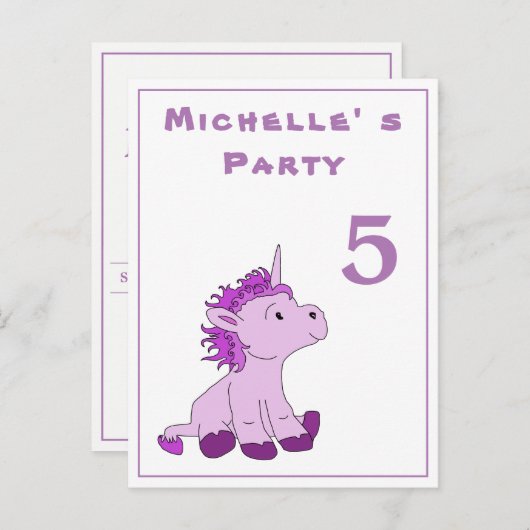 Uitnodiging voor verjaardagsfeestje van kleine roz (Voorkant / Achterkant)