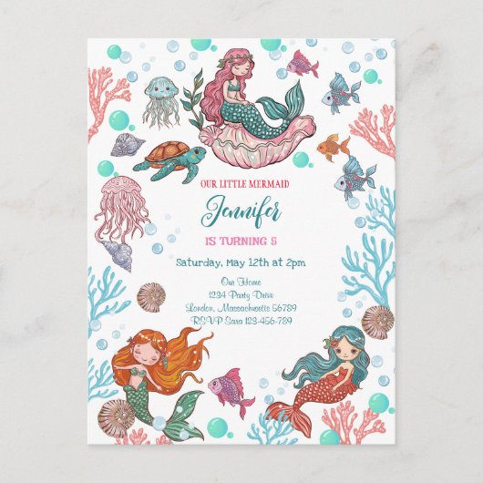 Uitnodiging voor verjaardagsfeestje van Kleine Zee (Voorkant)