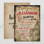 Uitnodiging voor verjaardagsfeestje van Magic Wiza (Voorkant / Achterkant)