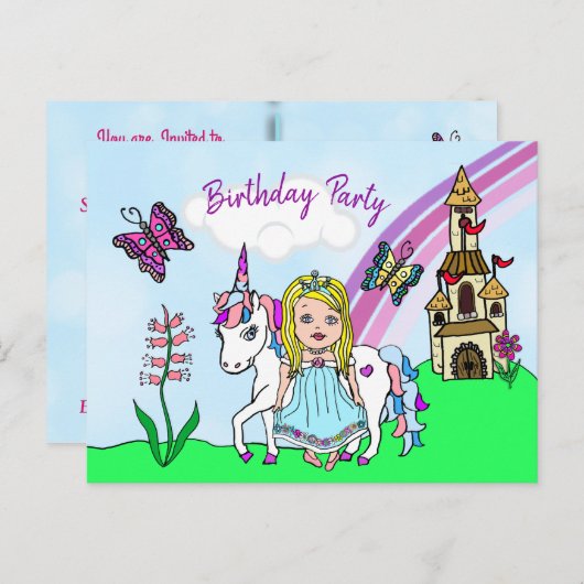 Uitnodiging voor verjaardagsfeestje van mooie blon (Voorkant / Achterkant)