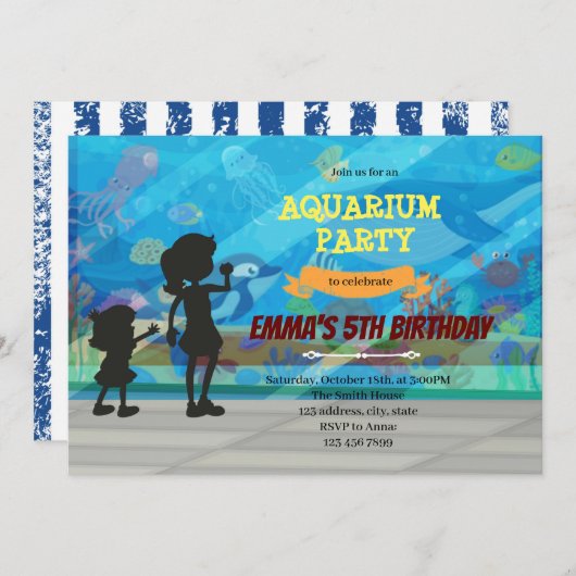 Uitnodiging voor verjaardagsfeestje voor aquarium (Voorkant / Achterkant)