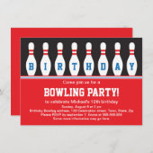 Uitnodiging voor verjaardagsfeestje voor Bowling m (Voorkant / Achterkant)