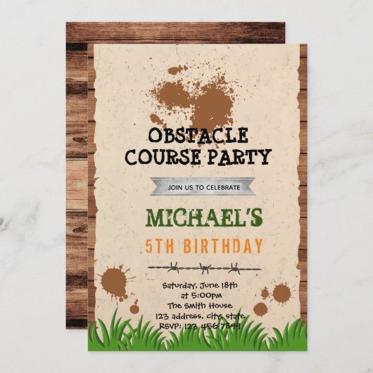 Uitnodiging voor verjaardagsfeestje voor buitencur (Voorkant / Achterkant)