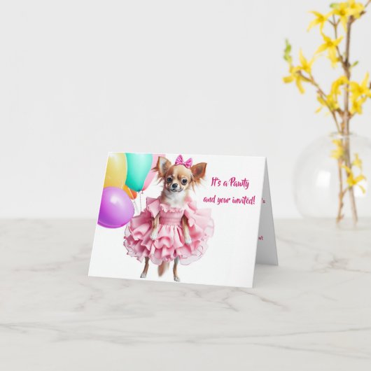 Uitnodiging voor verjaardagsfeestje voor Chihuahua (Gele Bloem)