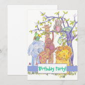 Uitnodiging voor verjaardagsfeestje voor dierentui (Voorkant / Achterkant)