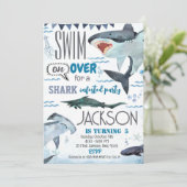 Uitnodiging voor verjaardagsfeestje voor haaien (Staand voorkant)