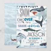 Uitnodiging voor verjaardagsfeestje voor haaien (Voorkant / Achterkant)