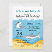 Uitnodiging voor verjaardagsfeestje voor haaien (Voorkant)