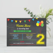 Uitnodiging voor verjaardagsfeestje voor jongens e (Staand voorkant)