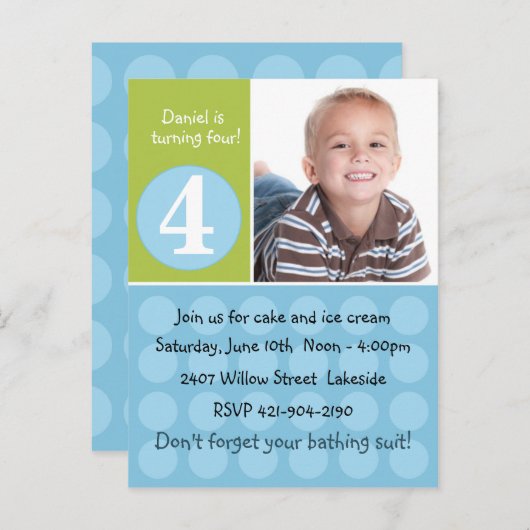 Uitnodiging voor verjaardagsfeestje voor kinderen (Voorkant / Achterkant)