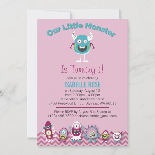 Uitnodiging voor verjaardagsfeestje voor kleine mo (Voorkant)