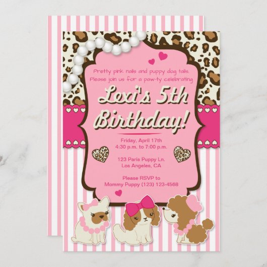 Uitnodiging voor verjaardagsfeestje voor Paris Gir (Voorkant / Achterkant)