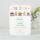 Uitnodiging voor verjaardagsfeestje voor puppy's h (Staand voorkant)