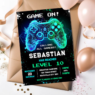 Uitnodiging voor verjaardagsfeestje voor videogame