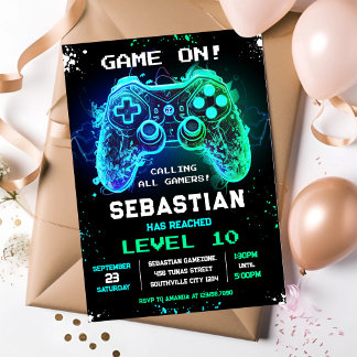 Uitnodiging voor verjaardagsfeestje voor videogame