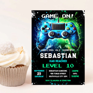 Uitnodiging voor verjaardagsfeestje voor videogame