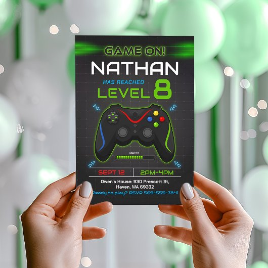 Uitnodiging voor verjaardagsfeestje voor videogame