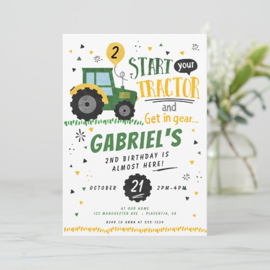 Uitnodiging voor verjaardagsfeestje waterverf Trac (Staand voorkant)