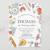 Uitnodiging voor verjaardagsfeestje Wetenschap • M (Voorkant / Achterkant)