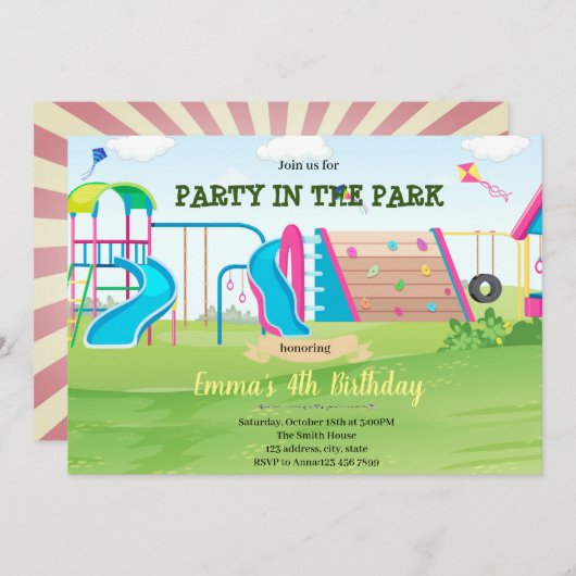 Uitnodiging voor verjaardagsfeestjes (Voorkant / Achterkant)