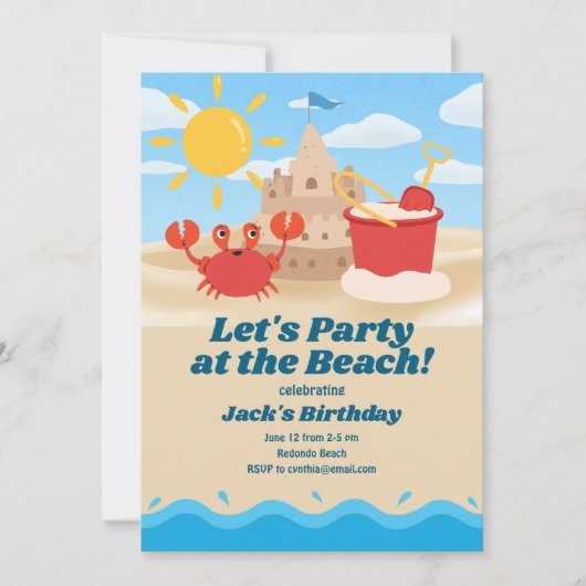 Uitnodiging voor verjaardagsfeestjes met een stran (Voorkant)