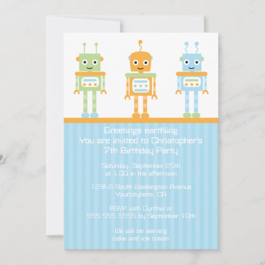 Uitnodiging voor verjaardagsfeestjes van de futuri (Voorkant)