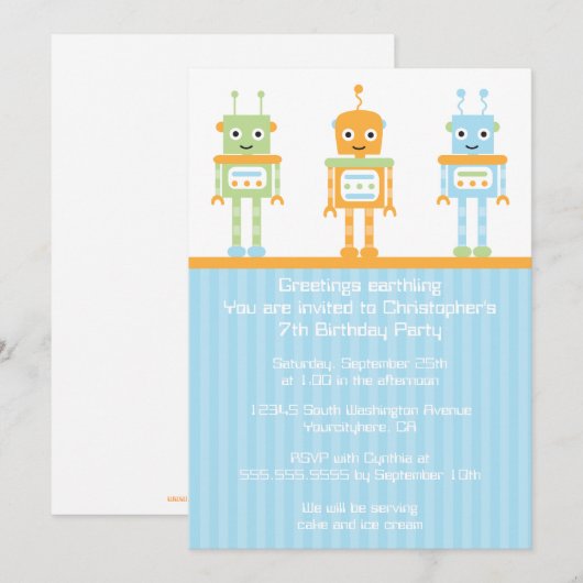 Uitnodiging voor verjaardagsfeestjes van de futuri (Voorkant / Achterkant)