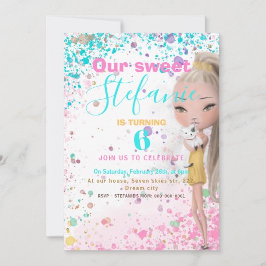 Uitnodiging voor verjaardagsfeestjes voor kleurrij (Voorkant)