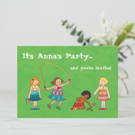 Uitnodiging voor verjaardagsfeestjes voor meisjes (Staand voorkant)