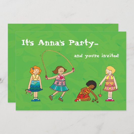 Uitnodiging voor verjaardagsfeestjes voor meisjes (Voorkant / Achterkant)