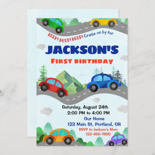 Uitnodiging voor verjaardagskaarten Jongerenvervoe (Voorkant / Achterkant)