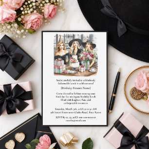 Uitnodiging voor verjaardagslunch chic dames zwart