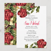 Uitnodiging voor verjaardagslunch met vintage rode (Voorkant / Achterkant)